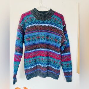 Vintage Multicolor Patterned Pure Virgin Wool Sweater